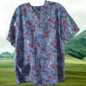 Natural‎ Uniforms Shirt Womens Medium Nurse Blue Pullover V Neck Top